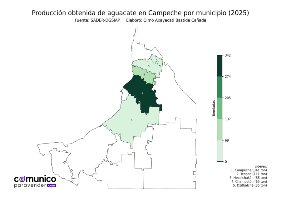 México Producción Agrícola Aguacate Campeche (producción obtenida)
