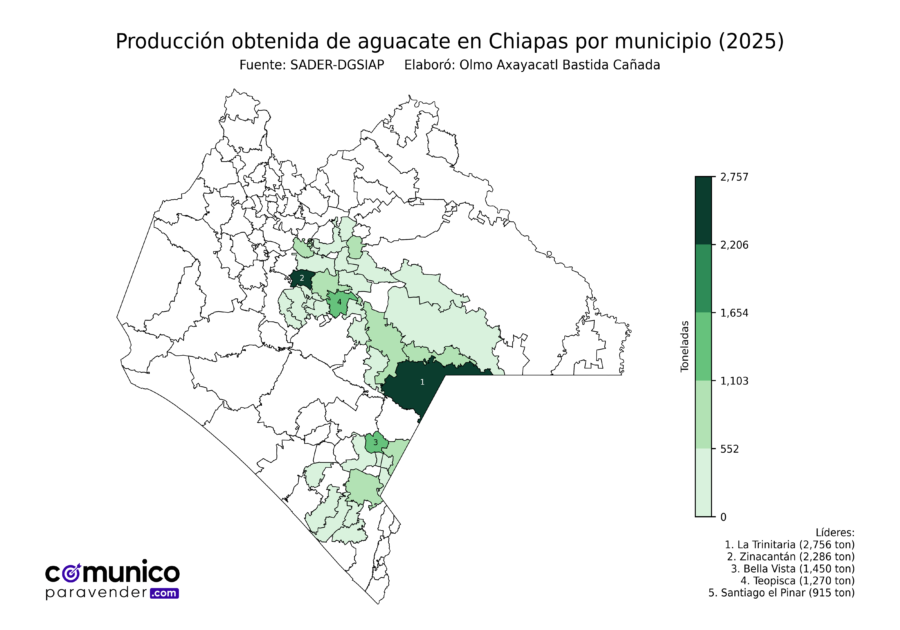 México Producción Agrícola Aguacate Chiapas (producción obtenida)