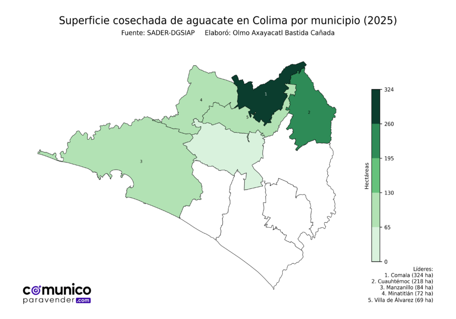 México Producción Agrícola Aguacate Colima (superficie cosechada)