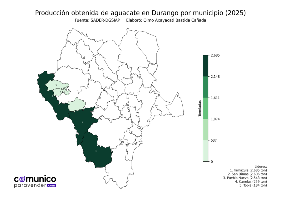 México Producción Agrícola Aguacate Durango (producción obtenida)