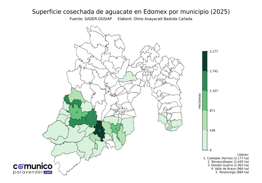 México Producción Agrícola Aguacate Edomex (superficie cosechada)