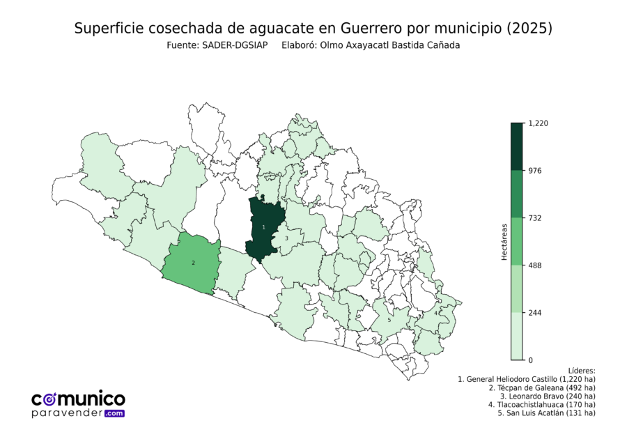 México Producción Agrícola Aguacate Guerrero (superficie cosechada)
