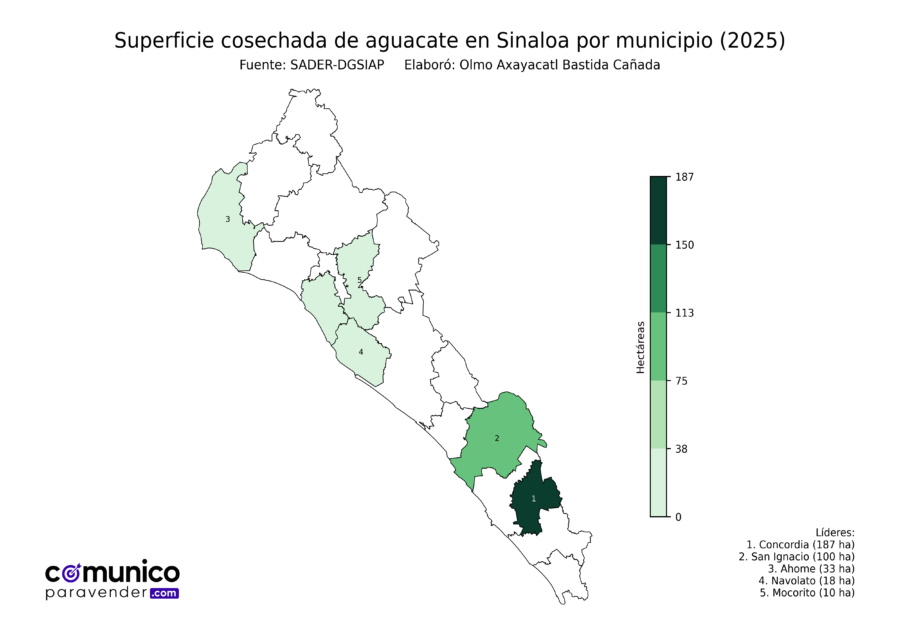 México Producción Agrícola Aguacate Sinaloa (superficie cosechada)